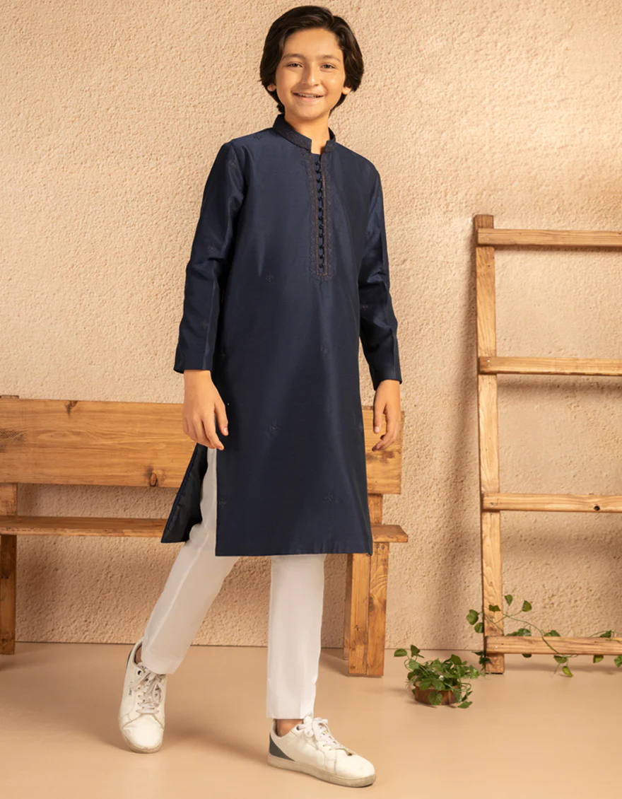 NAVY BLUE BLENDED SPECIAL KURTA | JCK-SP-A-50062/S25/JJ8454-FL - Image 4