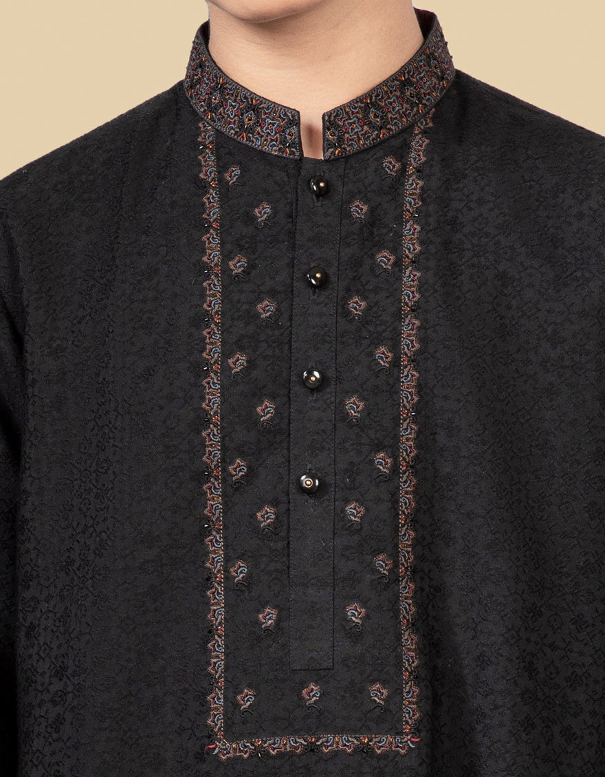 BLACK JAMAWAR KURTA | JCK-SP-US-35860/S22/JJ8104-FL - Image 2