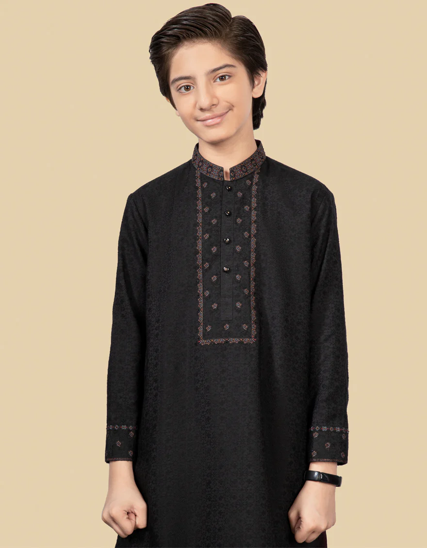 BLACK JAMAWAR KURTA | JCK-SP-US-35860/S22/JJ8104-FL - Image 3