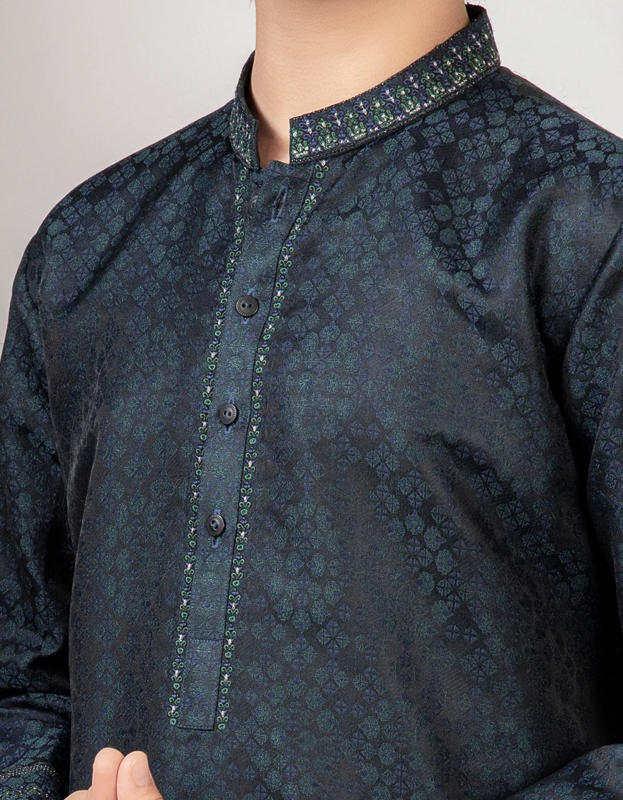 PEACOCK GREEN JAMAWAR SPECIAL KURTA | JCK-SP-US-38448/S22/JJ8103-FL - Image 2