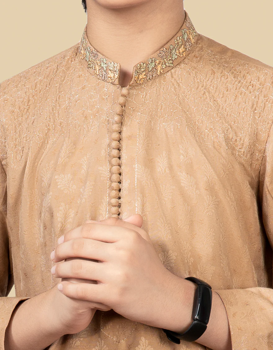 PEACH JAMAWAR KURTA | JCK-SP-US-38518/S22/JJ8102-FL - Image 2