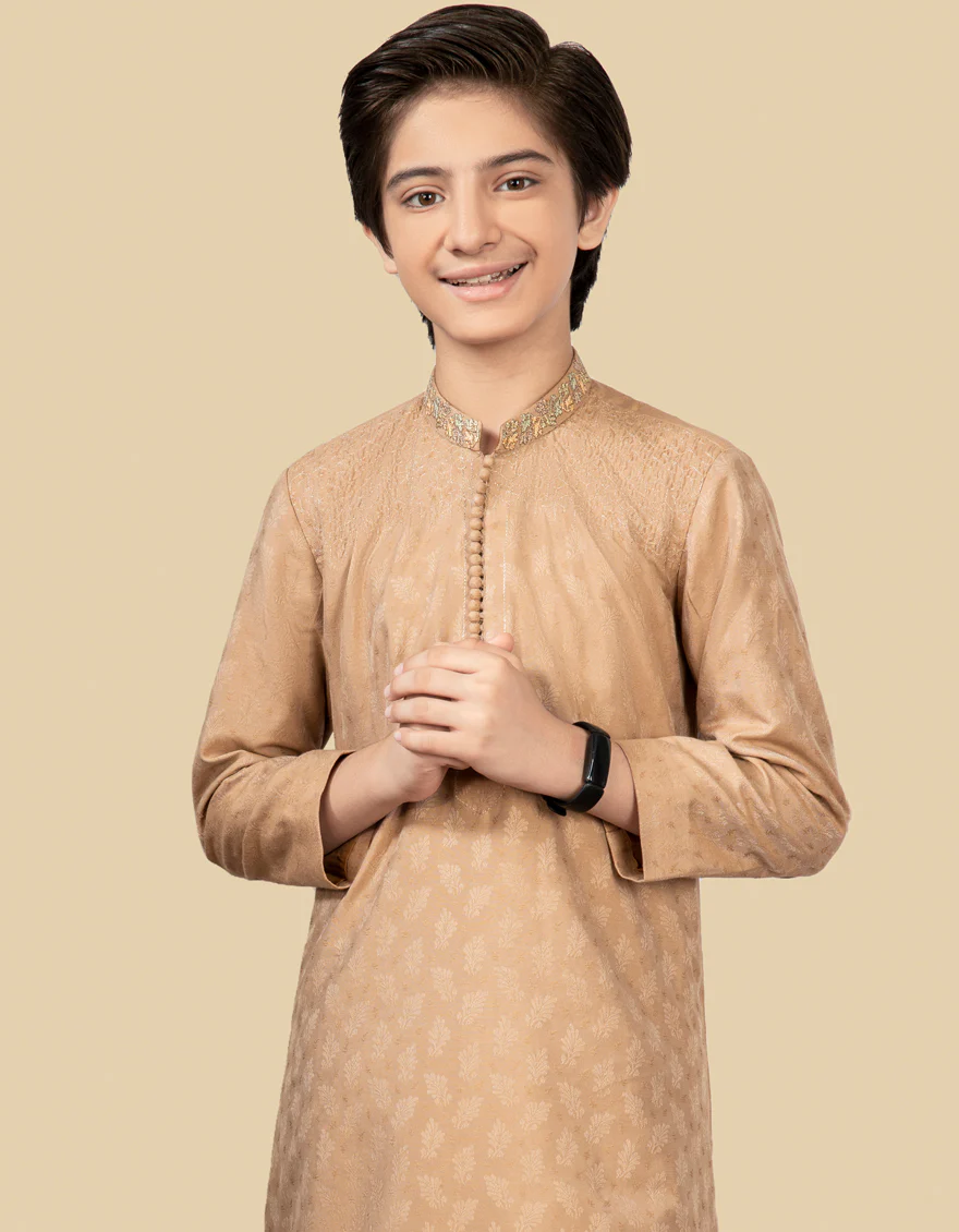 PEACH JAMAWAR KURTA | JCK-SP-US-38518/S22/JJ8102-FL - Image 3