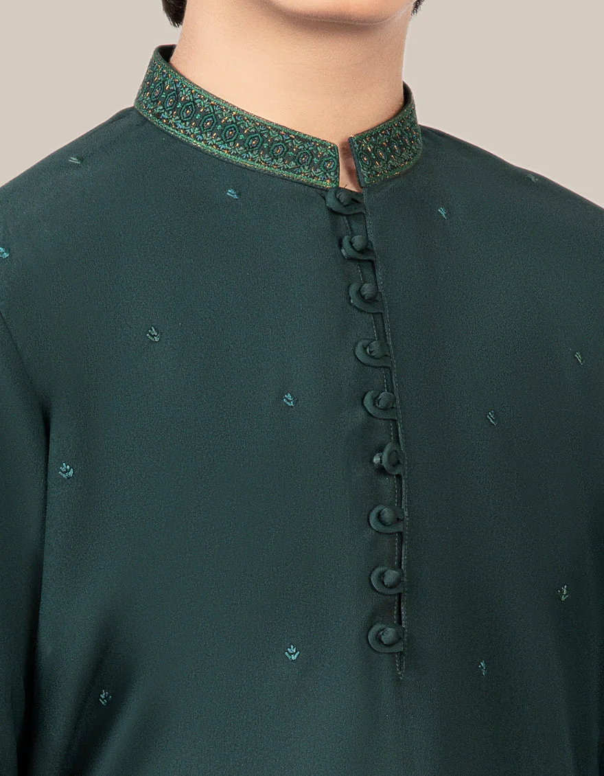 BOTTLE GREEN SILK SPECIAL KURTA | JCK-SP-US-41094/S22/JJ7512-FL - Image 2