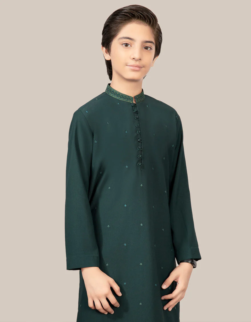 BOTTLE GREEN SILK SPECIAL KURTA | JCK-SP-US-41094/S22/JJ7512-FL - Image 3