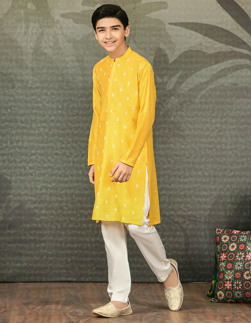 YELLOW BLENDED KURTA | JCK-SP-US-42296/S22/JJ8011-FL - Image 3
