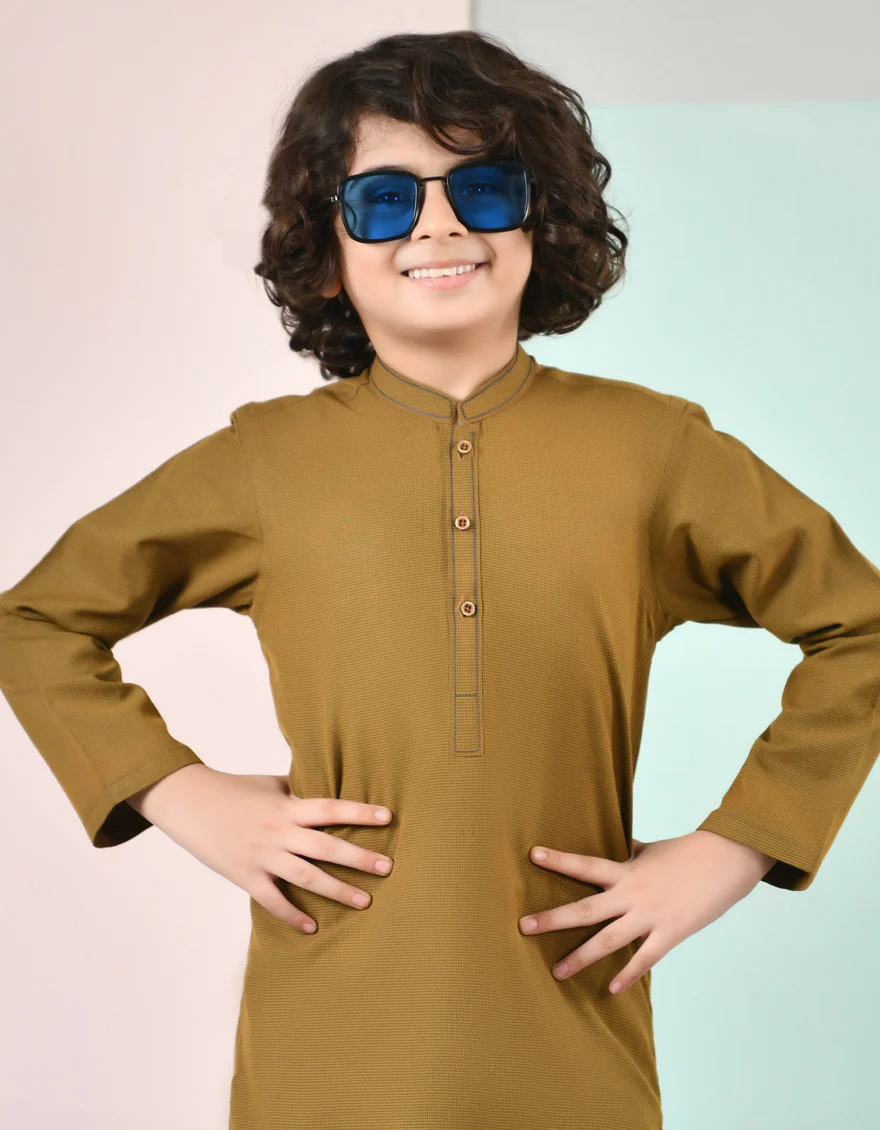 KHAKI GREEN BLENDED KURTA | JCK-US-43156/A22/JJ8270-CL - Image 3