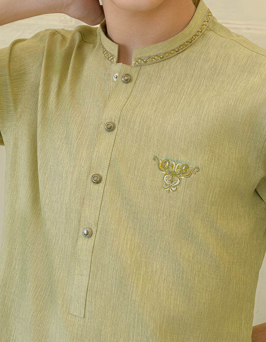 OLIVE GREEN BLENDED KURTA | JCK-US-43230/A23/JJ8816-SF - Image 2