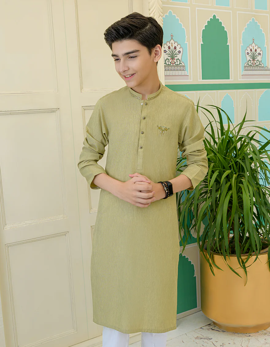 OLIVE GREEN BLENDED KURTA | JCK-US-43230/A23/JJ8816-SF - Image 3