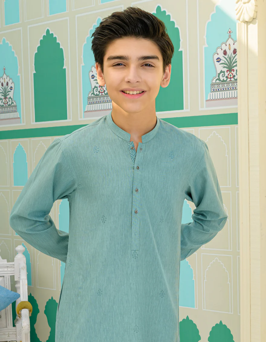 AQUA BLUE BLENDED KURTA | JCK-US-43231/A23/JJ8816-PN - Image 2