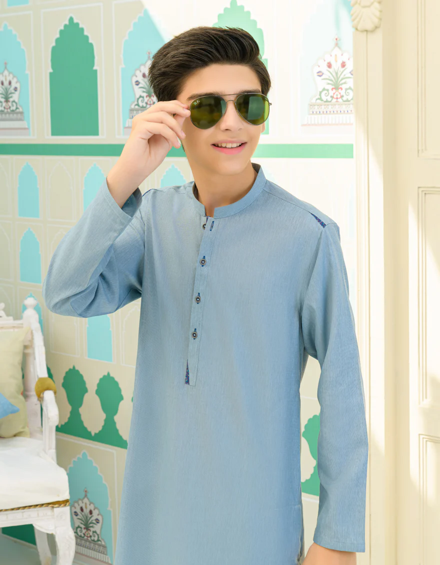 LIGHT BLUE BLENDED KURTA | JCK-US-44193/A23/JJ8816-CL - Image 2