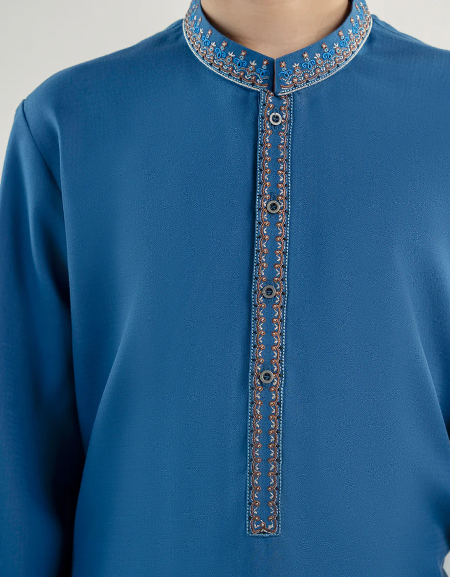 ELECTRIC BLUE BLENDED KURTA TROUSERS | JCKP-A-39184/S24/JJ9481-SF - Image 2