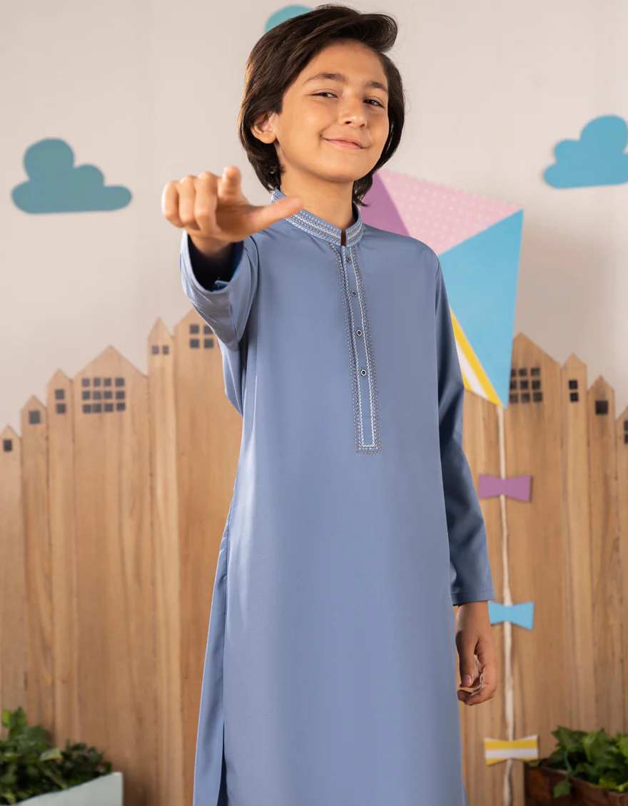 LIGHT BLUE BLENDED KURTA TROUSERS | JCKP-A-39258/S25/JJ9625-SF - Image 2