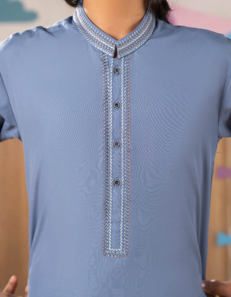 LIGHT BLUE BLENDED KURTA TROUSERS | JCKP-A-39258/S25/JJ9625-SF - Image 3