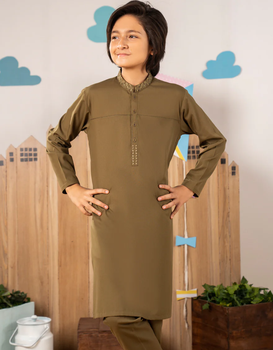 OLIVE GREEN BLENDED KURTA TROUSERS | JCKP-A-39260/S25/JJ1 - Image 2