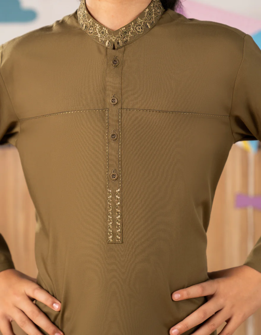 OLIVE GREEN BLENDED KURTA TROUSERS | JCKP-A-39260/S25/JJ1 - Image 3