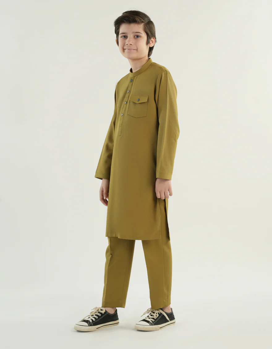 OLIVE GREEN BLENDED KURTA TROUSERS | JCKP-A-46483/S24/JJ9617-CL - Image 2