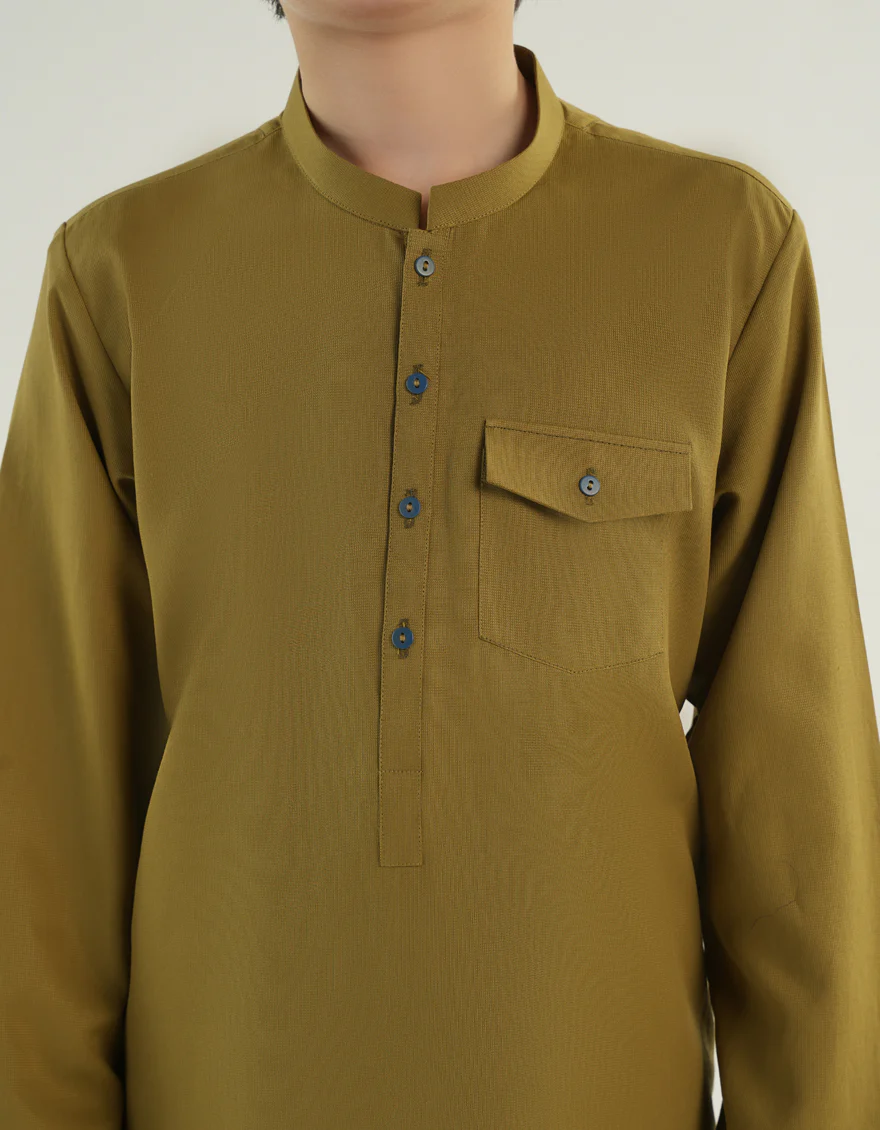 OLIVE GREEN BLENDED KURTA TROUSERS | JCKP-A-46483/S24/JJ9617-CL - Image 3