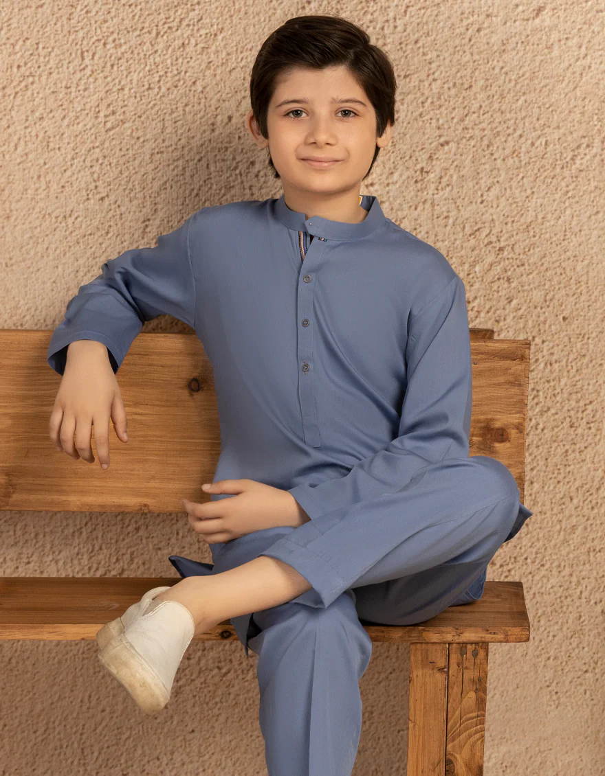 PERIWINKLE BLENDED KURTA TROUSERS | JCKP-A-46781/S25/JJ9350-CL - Image 2