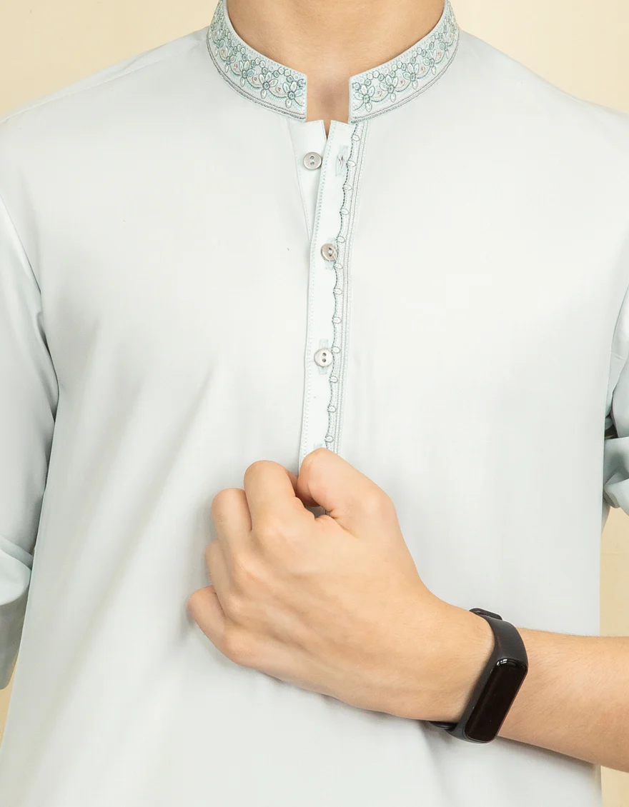 LIGHT GREEN BLENDED KURTA TROUSERS | JCKP-S-US-38579/S22/JJ7673-SF - Image 2