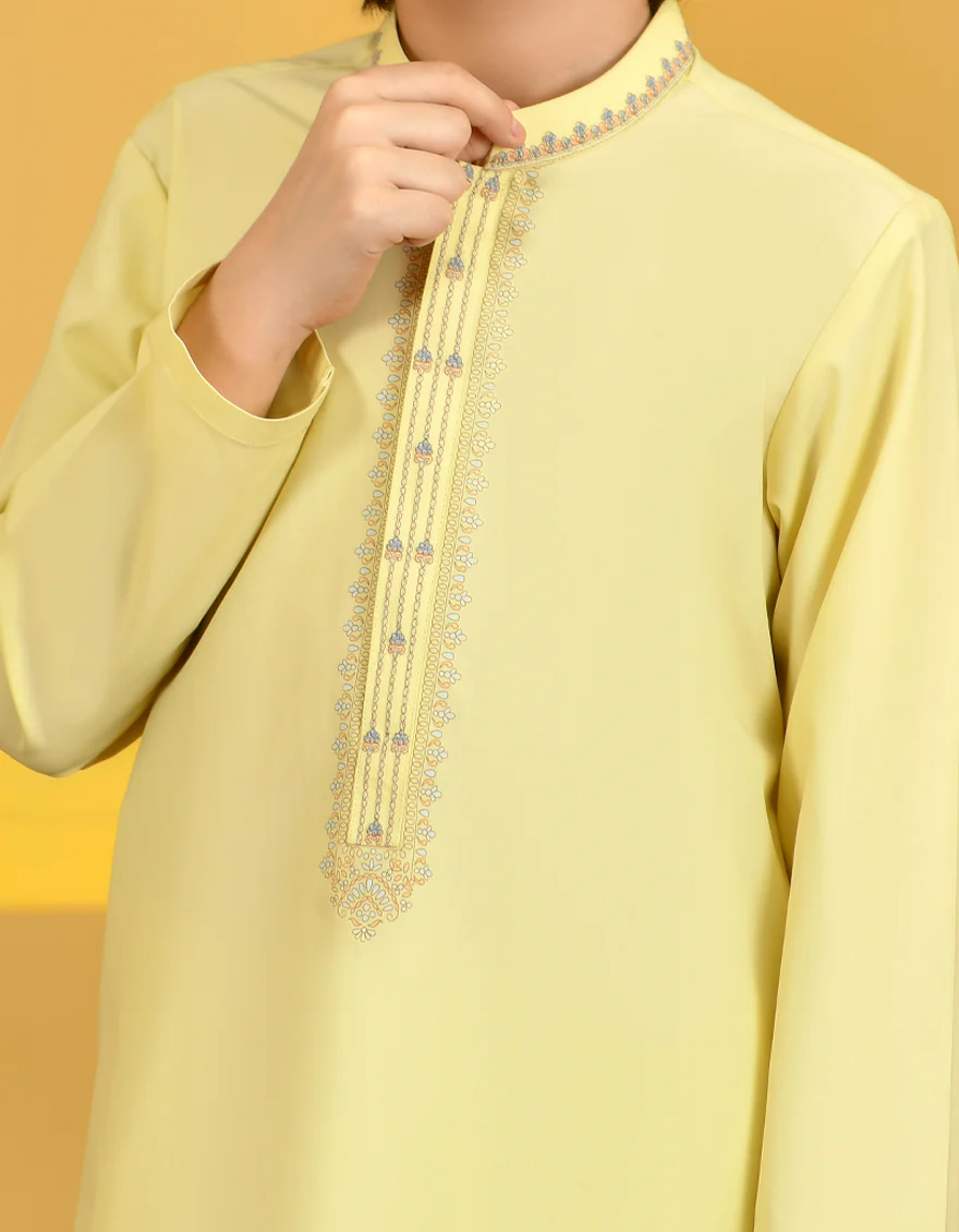 LEMON YELLOW BLENDED KURTA TROUSERS | JCKP-S-US-38739/S23/JJ8727-SF - Image 3