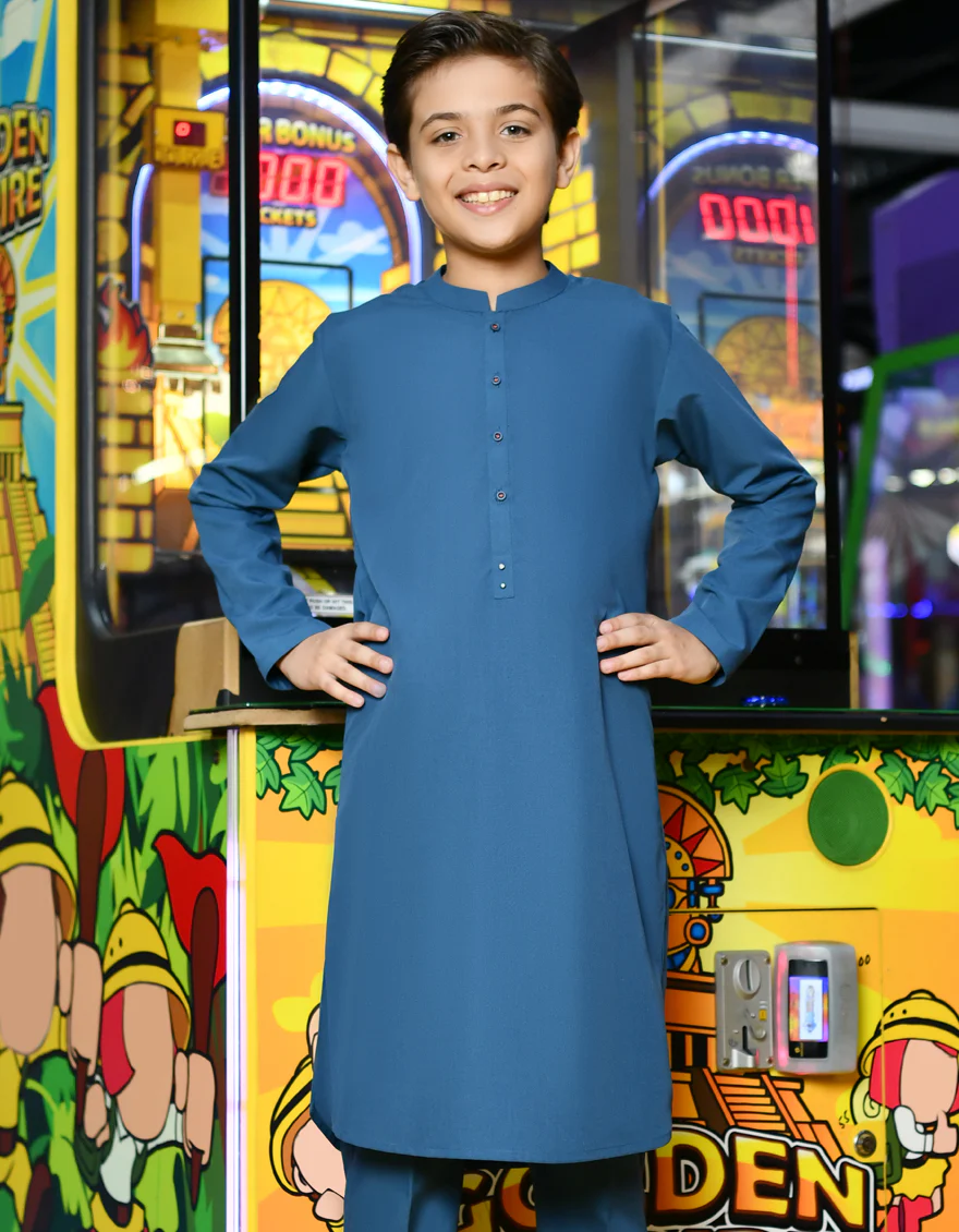 PRUSSIAN BLUE BLENDED KURTA TROUSERS | JCKP-S-US-38756/S23/JJ8726-PN - Image 2