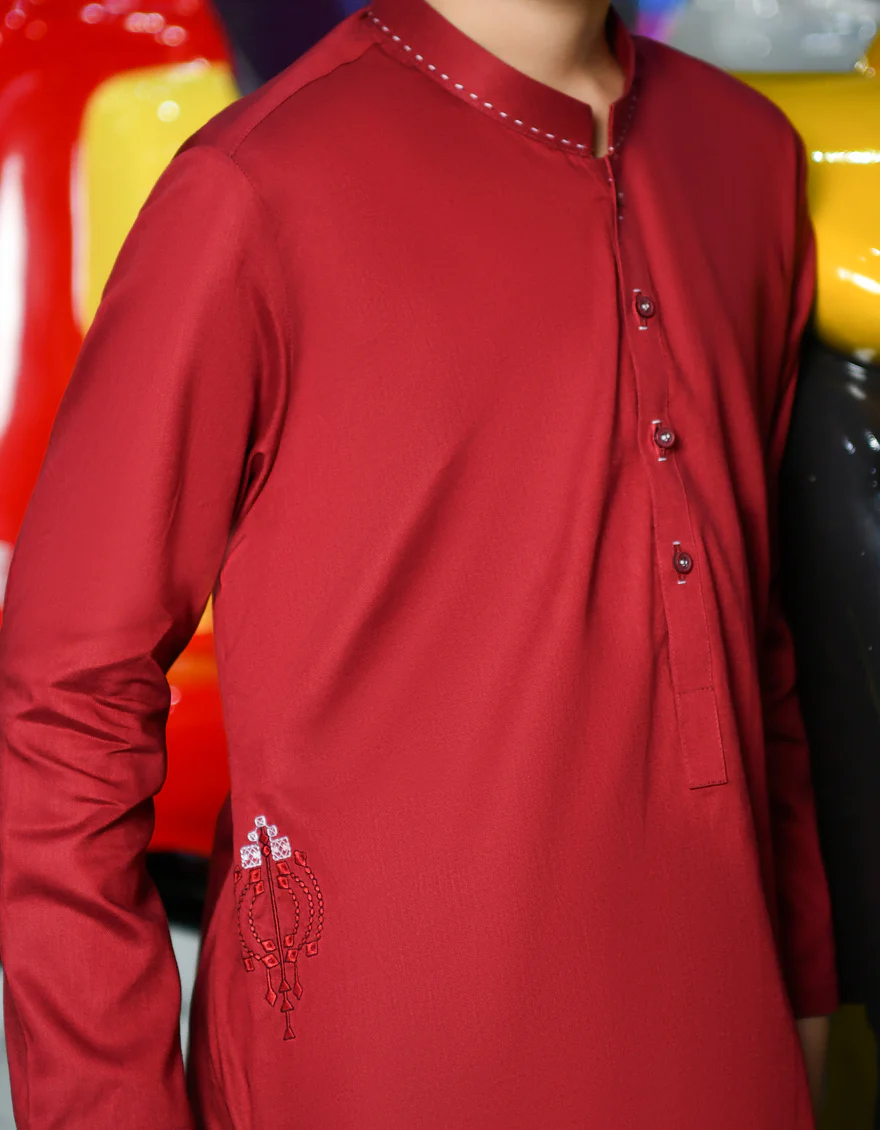 DEEP RED COTTON KURTA TROUSERS | JCKP-S-US-38771/S23/JJ8765-CL - Image 2