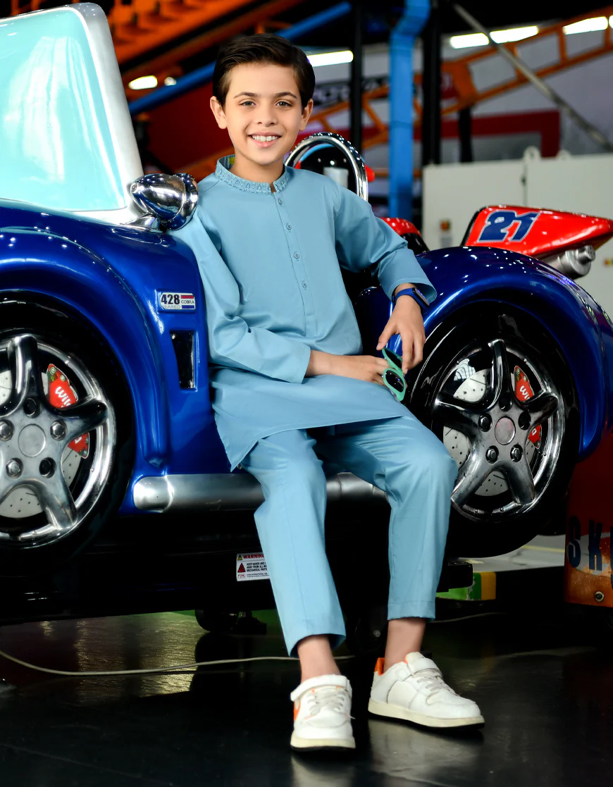 AQUA BLUE COTTON KURTA TROUSERS | JCKP-S-US-38793/S23/JJ8826-CL - Image 3