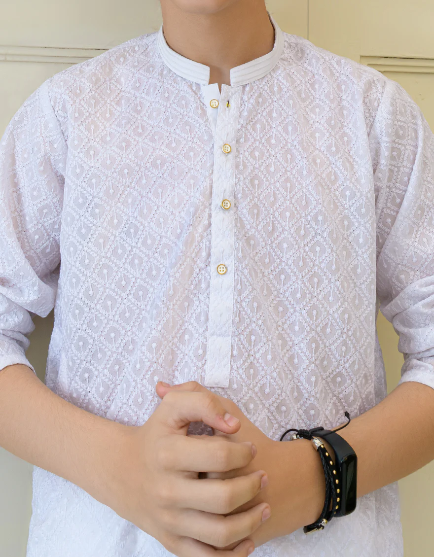 WHITE BLENDED KURTA TROUSERS | JCKP-US-43262/A23/JJ8423-CL - Image 2