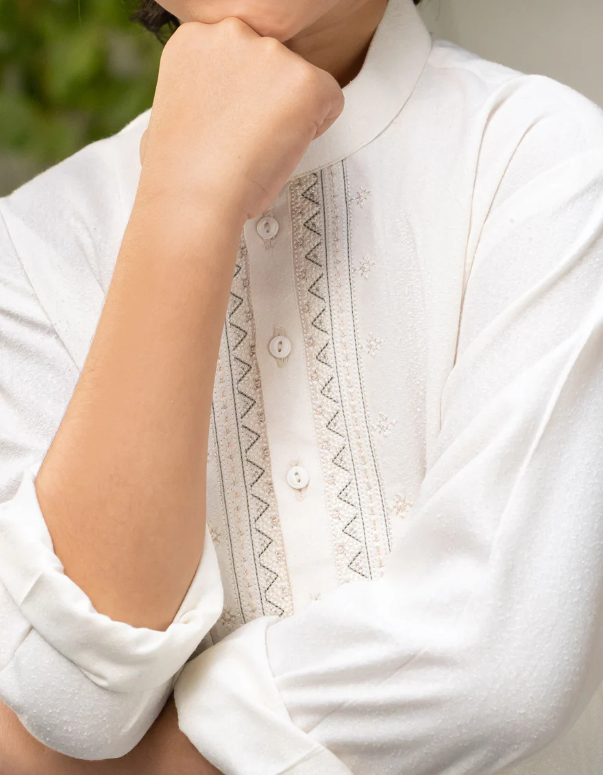 OFF WHITE BLENDED KAMEEZ SHALWAR | JCKS-A-34986/S25/JJ9427-FL - Image 2