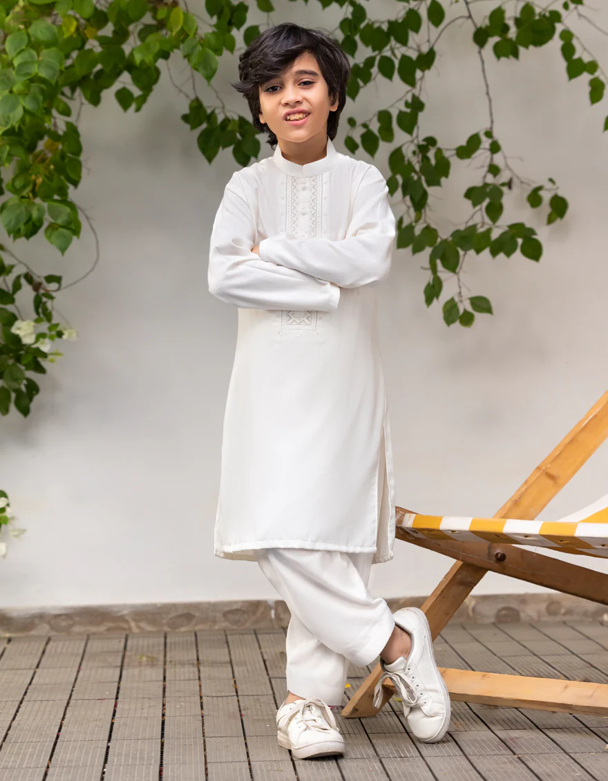 OFF WHITE BLENDED KAMEEZ SHALWAR | JCKS-A-34986/S25/JJ9427-FL - Image 3