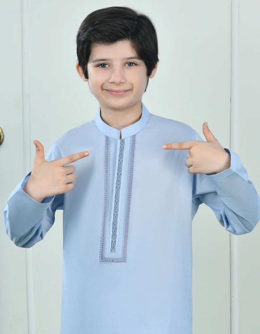BLUE COTTON KAMEEZ SHALWAR | JCKS-A-38985/S24/JJ9213-SF - Image 2