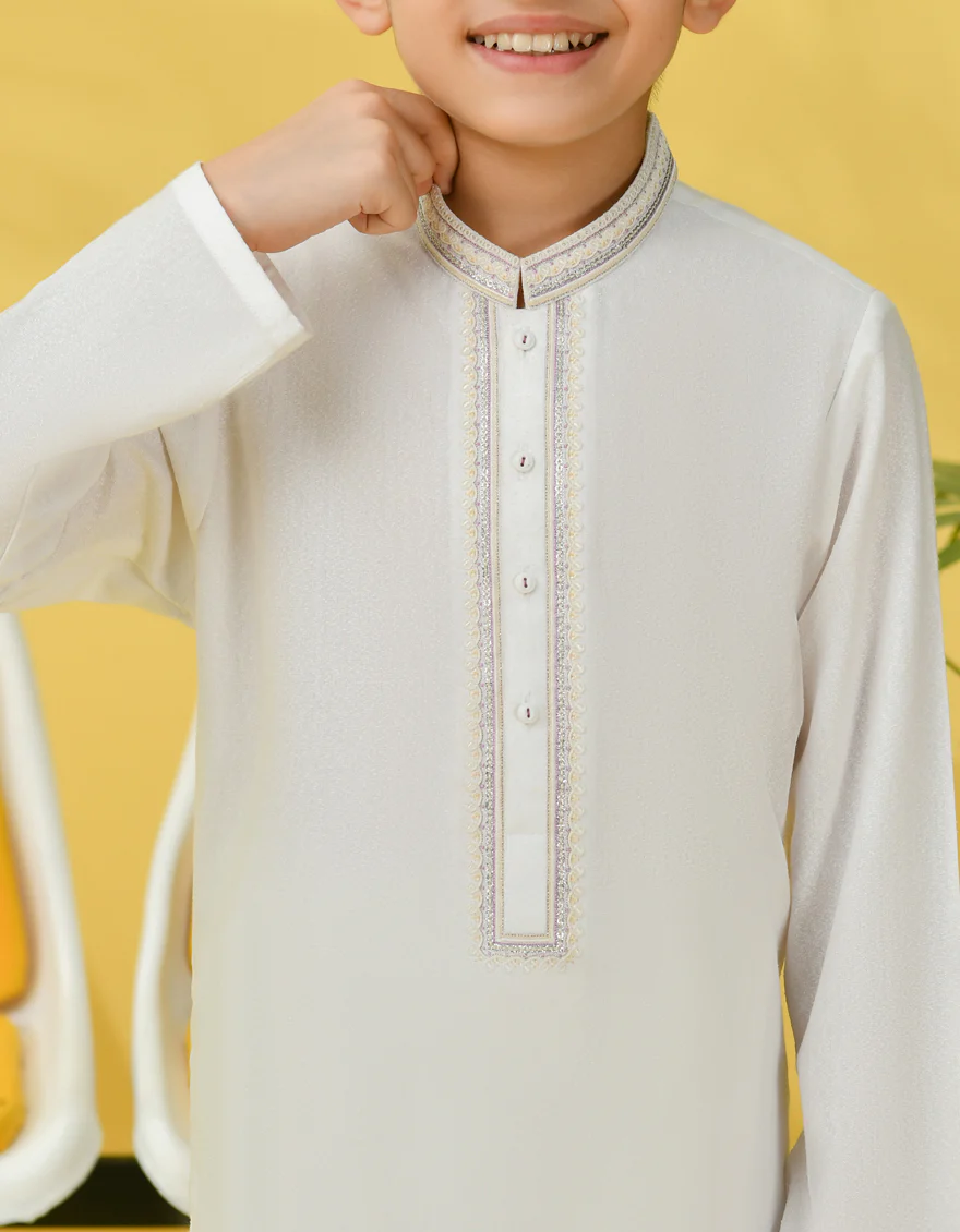 WHITE BLENDED KAMEEZ SHALWAR | JCKS-A-38991/S24/JJ9 - Image 2