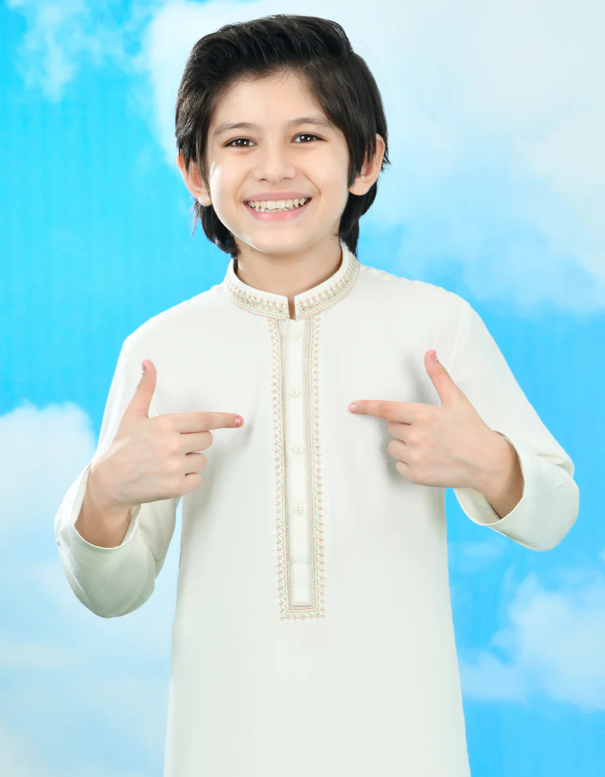 WHITE BLENDED KAMEEZ SHALWAR | JCKS-A-39113/S24/JJ9252-FL - Image 2