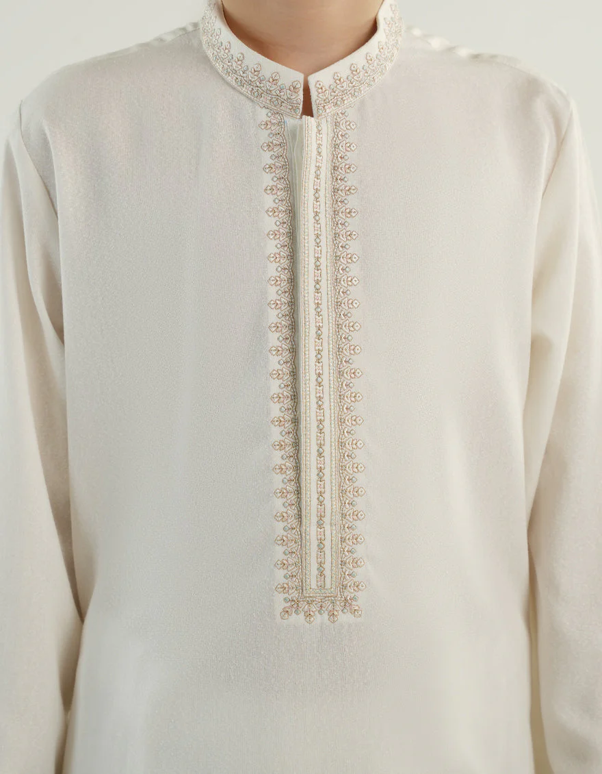 OFF WHITE BLENDED KAMEEZ SHALWAR | JCKS-A-39213/S24/JJ9427-FL - Image 2