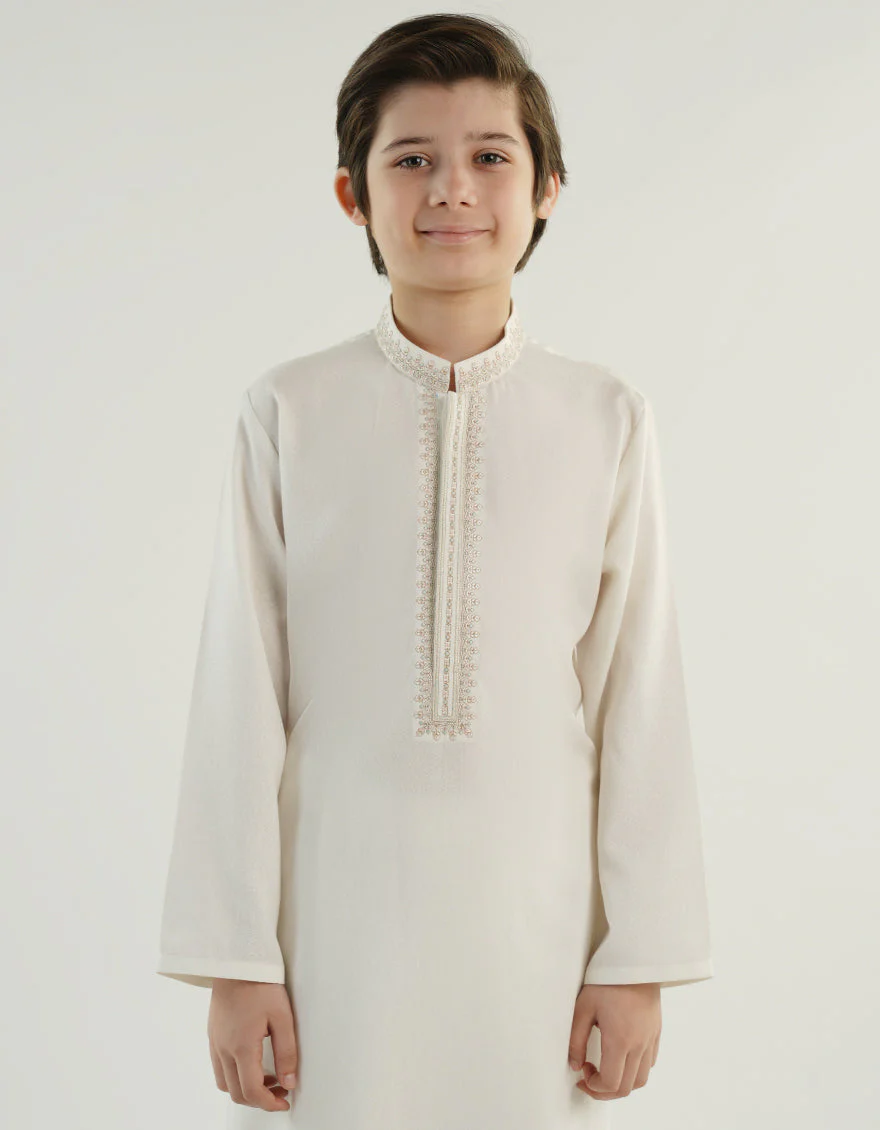 OFF WHITE BLENDED KAMEEZ SHALWAR | JCKS-A-39213/S24/JJ9427-FL - Image 3