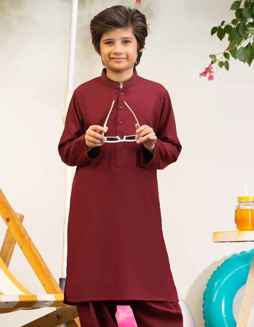 MAROON BLENDED KAMEEZ SHALWAR | JCKS-A-39217/S24/JJ9622-SF - Image 2