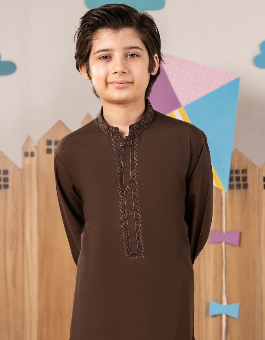 BROWN BLENDED KAMEEZ SHALWAR | JCKS-A-39268/S25/JJ9374-FL - Image 2