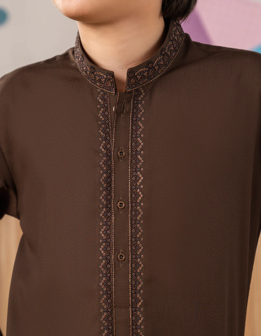 BROWN BLENDED KAMEEZ SHALWAR | JCKS-A-39268/S25/JJ9374-FL - Image 3