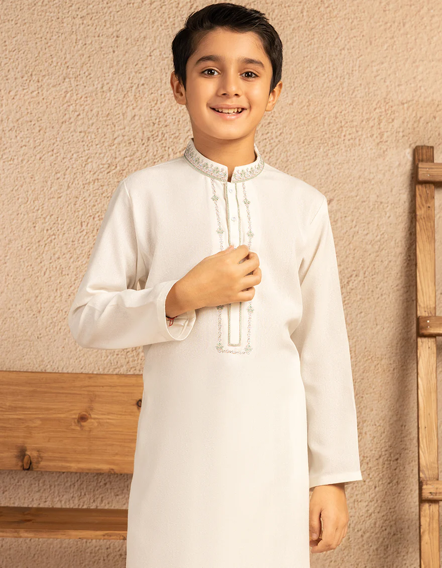 WHITE BLENDED KAMEEZ SHALWAR | JCKS-A-39279/S25/JJ9897-FL - Image 2