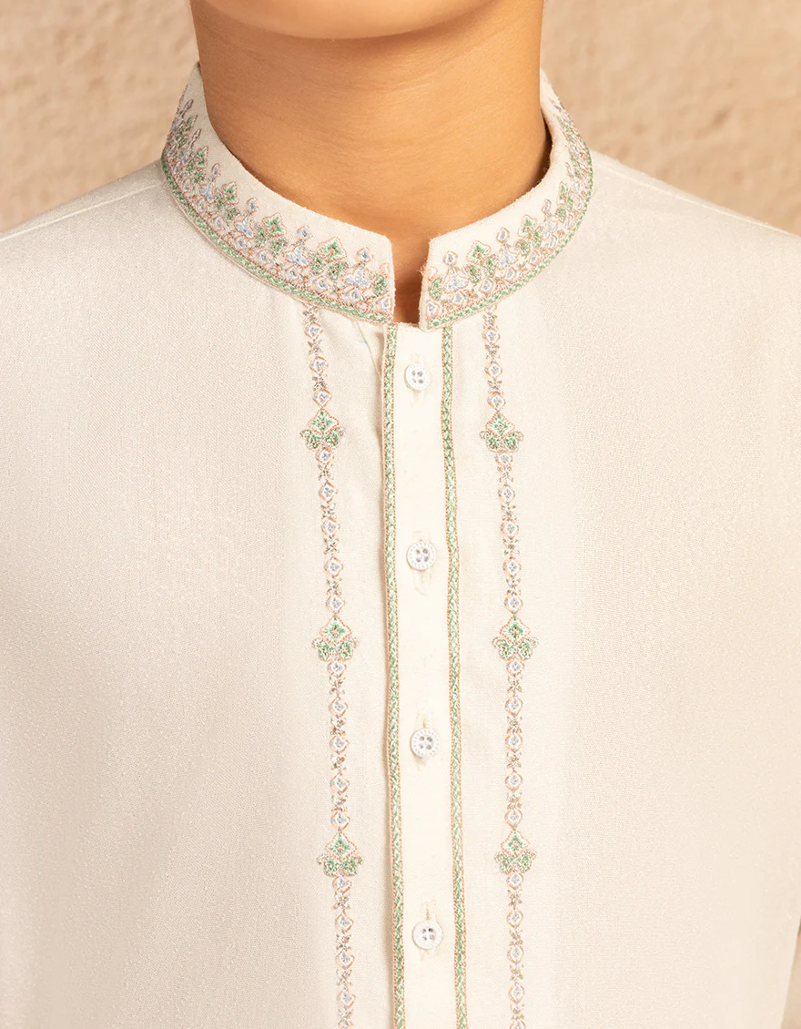 WHITE BLENDED KAMEEZ SHALWAR | JCKS-A-39279/S25/JJ9897-FL - Image 3