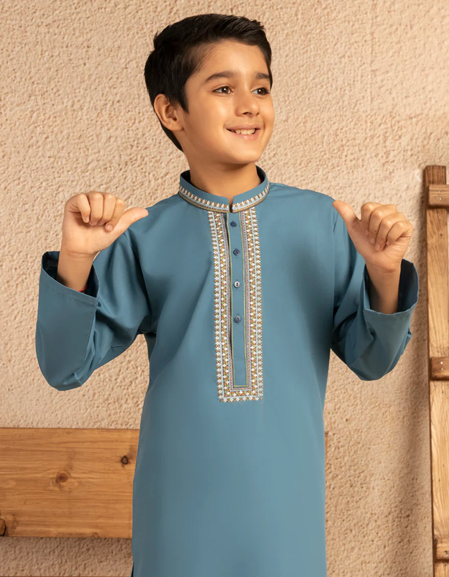 DULL BLUE BLENDED KAMEEZ SHALWAR | JCKS-A-39326/S25/JJ10120-FL - Image 2