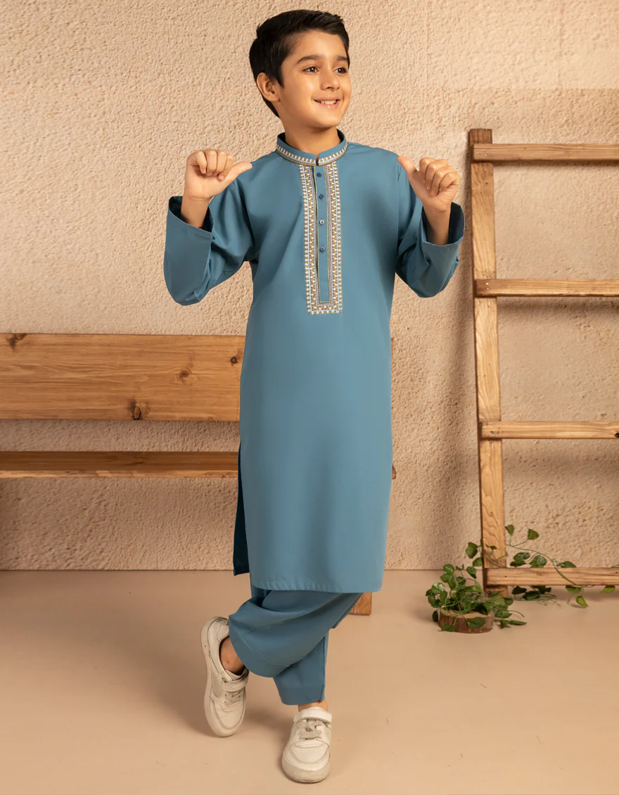 DULL BLUE BLENDED KAMEEZ SHALWAR | JCKS-A-39326/S25/JJ10120-FL - Image 3