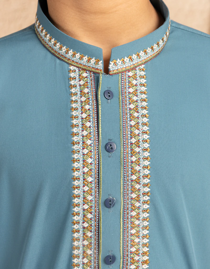 DULL BLUE BLENDED KAMEEZ SHALWAR | JCKS-A-39326/S25/JJ10120-FL - Image 4