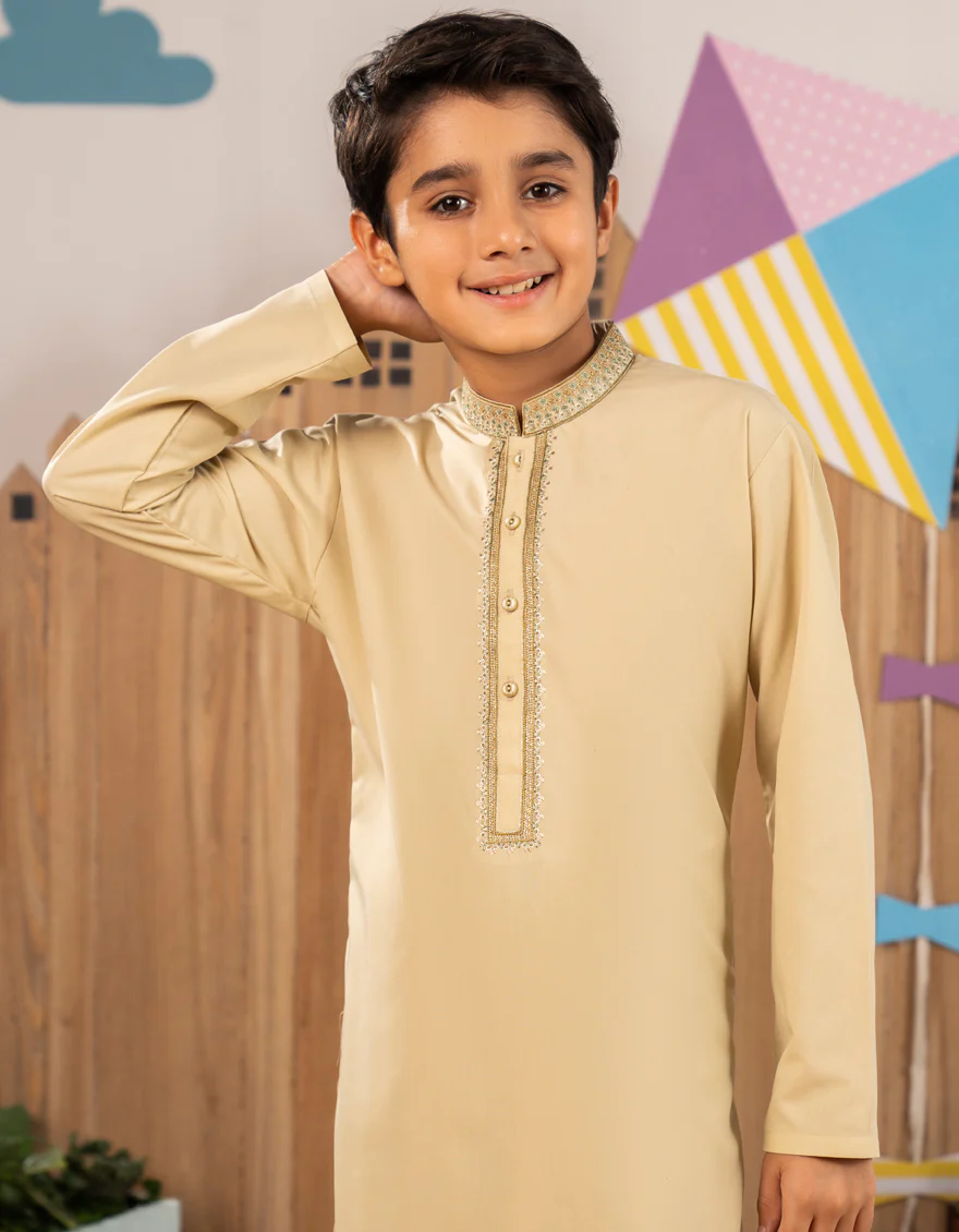 LIGHT BEIGE BLENDED KAMEEZ SHALWAR | JCKS-A-39329/S25/JJ1 - Image 2