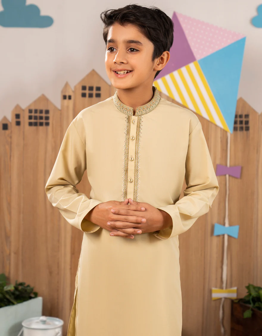 LIGHT BEIGE BLENDED KAMEEZ SHALWAR | JCKS-A-39329/S25/JJ1 - Image 3