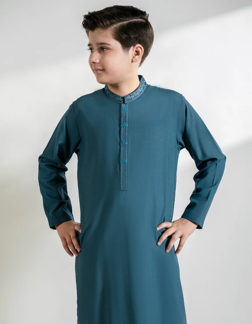 TEAL BLUE BLENDED KAMEEZ SHALWAR | JCKS-A-39395/S25/JJ9863-SF - Image 2