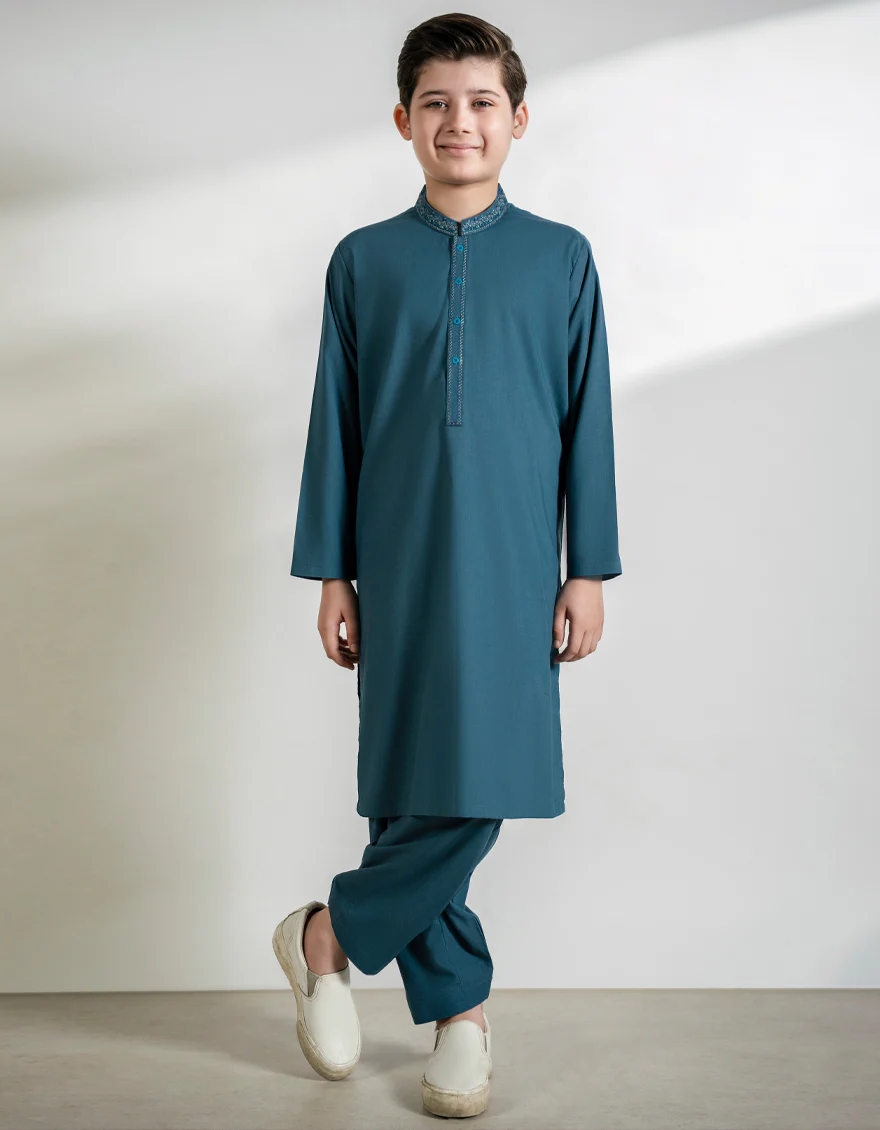 TEAL BLUE BLENDED KAMEEZ SHALWAR | JCKS-A-39395/S25/JJ9863-SF - Image 4