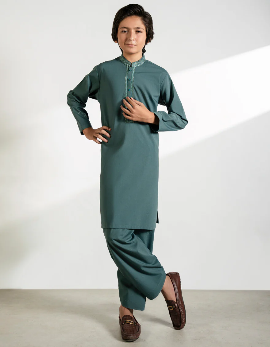 GREEN BLENDED KAMEEZ SHALWAR | JCKS-A-39398/S25/JJ9867-SF - Image 4