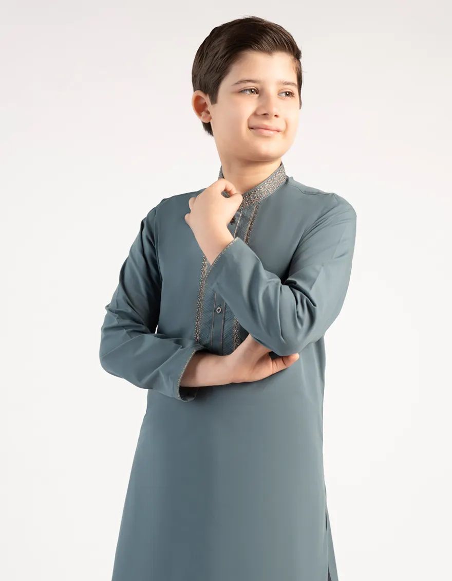 BLUISH GREEN BLENDED KAMEEZ SHALWAR | JCKS-A-39400/S25/JJ10121-FL - Image 2