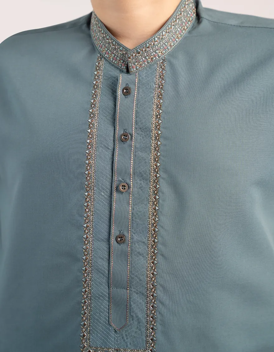 BLUISH GREEN BLENDED KAMEEZ SHALWAR | JCKS-A-39400/S25/JJ10121-FL - Image 3